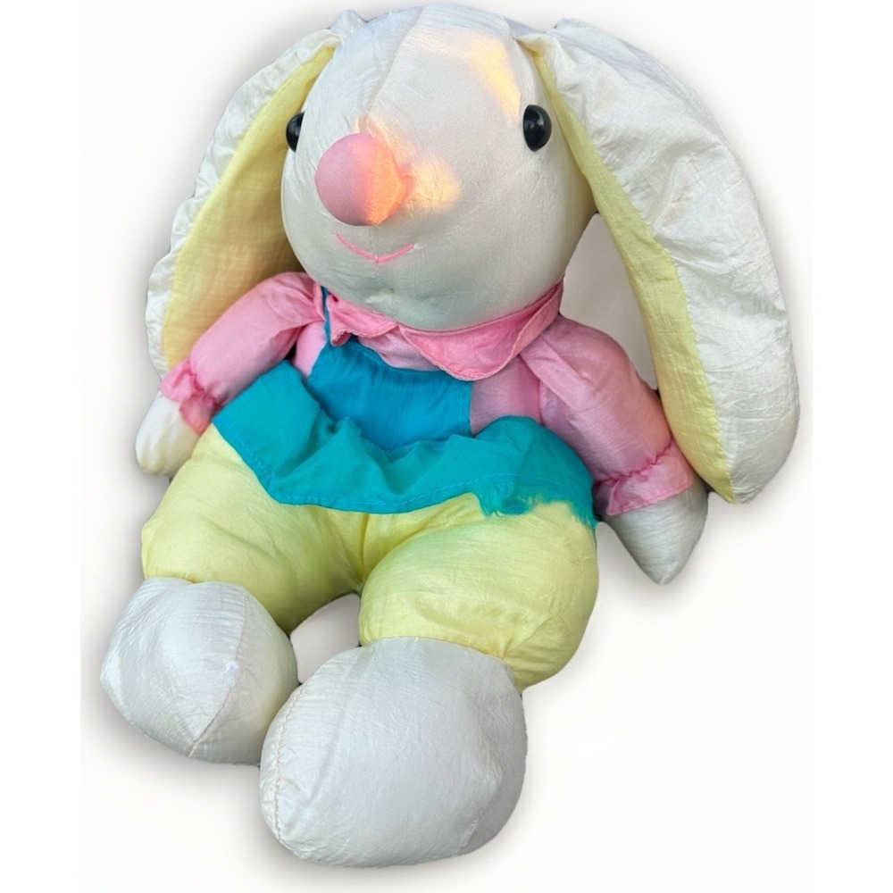 Vintage 90s Nylon Bunny Plush pufflump Easter Rabbit Toy VTG Stuffed animal
